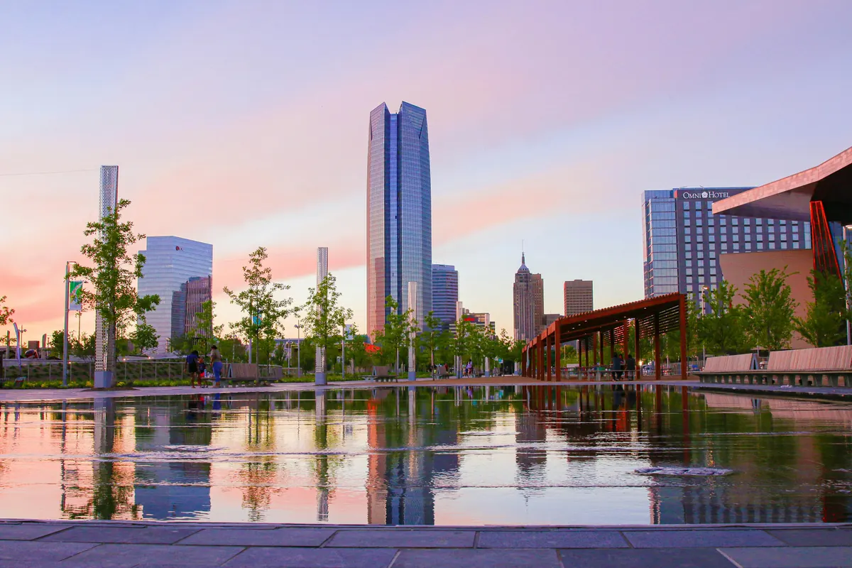 Oklahoma City riverfront and downtown skyline