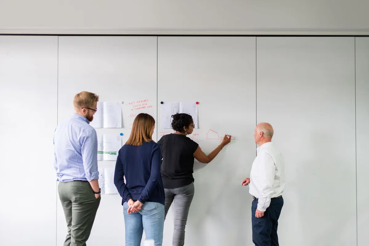 A team mapping out business processes during a planning workshop